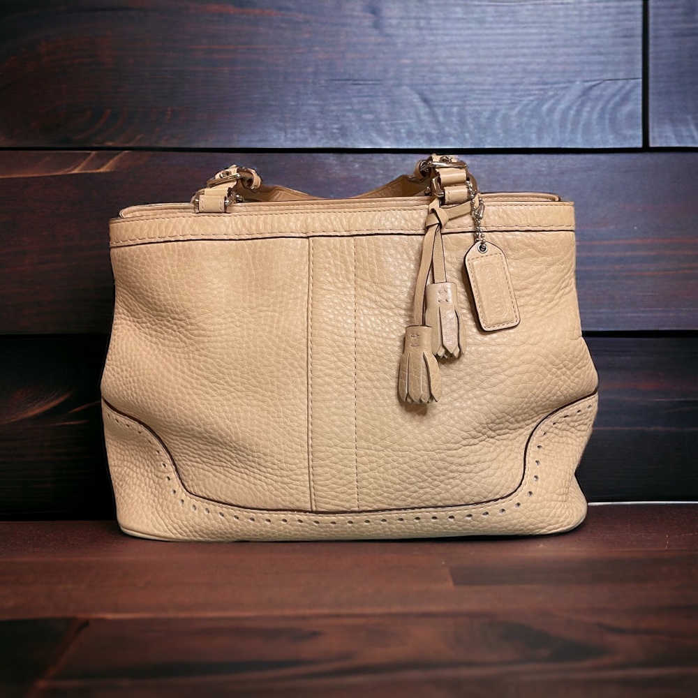 Vintage Coach Hampton Pebble Leather Tassel Satchel Handbag Purse Gently Used